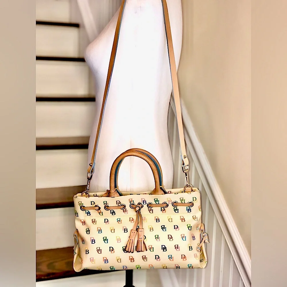 DOONEY & BOURKE Rainbow Zipper Monogram Logo Leather Tote Crossbody Shoulder Bag